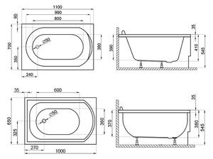 Boční krycí panel k obdélníkové vaně Polimat Mini 65x51 W KPS (70x51 cm)