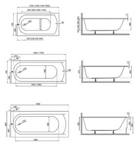 Polimat Akrylátová obdélníková vana Classic Slim 120x70 (130x70, 140x70, 150x70, 150x75, 160x70, 170x70, 170x75, 180x80) Barva: Bílá, Rozměry (cm): 120x70