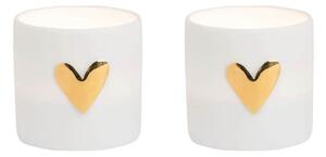 Porcelánový svícen na čajovou svíčku Heart – set 2 ks