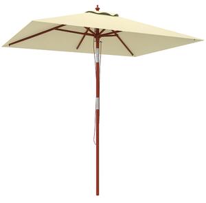 Zahradní slunečník Outsunny s terasou 200x150 cm, obdélníkový slunečník s nastavitelným úhlem dřevěným sloupem a klikovým mechanismem pro terasu v béž