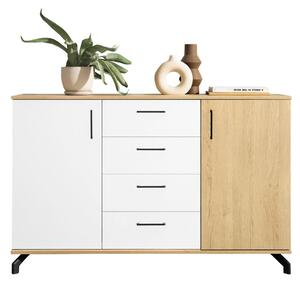 Komoda MADISON MD09 bílá lux + dub piškotový