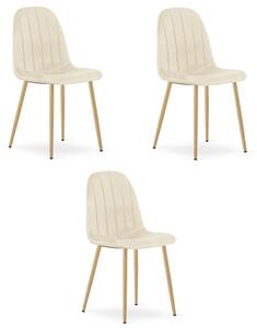 Set tří jídelních židlí PADVA sametové béžové / hnědé nohy (3 ks)