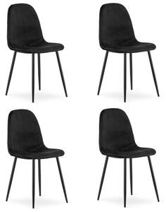 Set čtyř jídelních židlí PADVA sametové černé / černé nohy (4 ks)