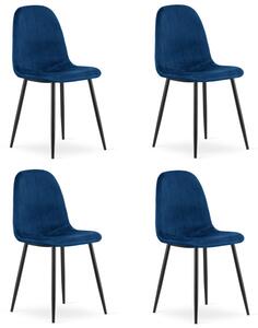 Set čtyř jídelních židlí PADVA sametové modré / černé nohy (4 ks)