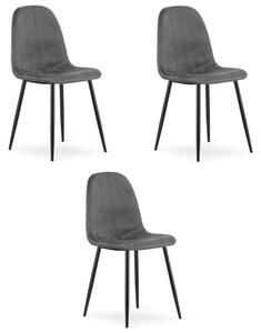 Set tří jídelních židlí PADVA sametové tmavě šedé / černé nohy (3 ks)