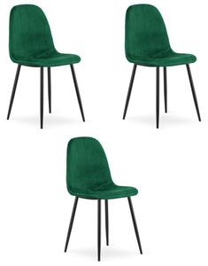 Set tří jídelních židlí PADVA sametové zelené / černé nohy (3 ks)