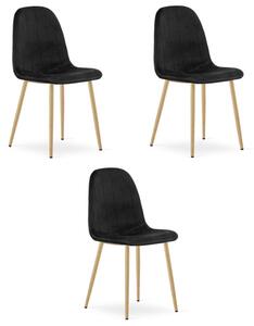 Set tří jídelních židlí PADVA sametové černé / hnědé nohy (3 ks)