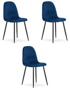 Set tří jídelních židlí PADVA sametové modré / černé nohy (3 ks)
