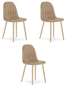 Set tří jídelních židlí PADVA sametové hnědé / hnědé nohy (3 ks)