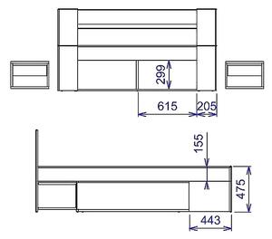 Ložnicová sestava dub sonoma, bílá KN133 (postel 160, komoda 4S, skříň)
