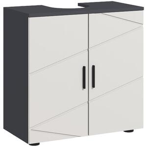 Kleankin Koupelnová Skříňka Pod Umyvadlo se 2 Dveřmi, Dřevěná Skříňka Pod Umyvadlo s Nastavitelnou Policí, pro Umyvadla s Nebo Bez Sloupu, 60x30x60cm