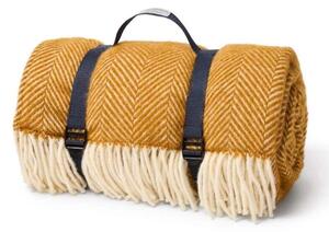 Pikniková vlněná deka Polo Fishbone English Mustard 183 x 150 cm Tweedmill
