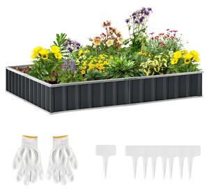 Zvednutý zahradní záhon Outsunny z oceli DIY s T-označníky pro rostliny, rukavicemi, vyvýšeným záhonem, bylinkovým záhonem a květinovým stojanem na ba