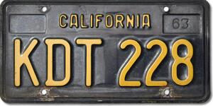 Americká SPZ California 1963 Black KDT 228
