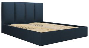 Modrá látková dvoulůžková postel MICADONI Pyla 160 x 200 cm s úložným prostorem