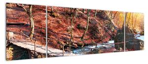 Obraz mostu - podzimní cesta lesem (170x50cm)
