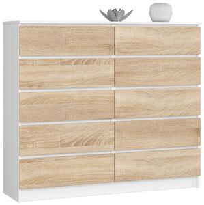Ak furniture Komoda Kuba 140 cm 10 šuplíků bílá/dub sonoma