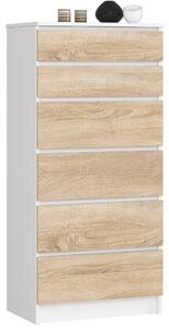Ak furniture Komoda Kuba 60 cm - 6 šuplíků bílá/sonoma