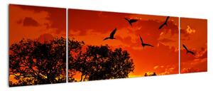 Obraz zapadajícího slunce s ptáky (170x50cm)