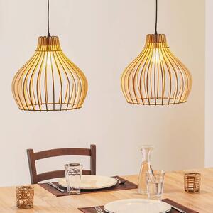 TEMAR LIGHTING Závěsné světlo Barrel dvouplamenné, stmívatelný, Světlé dřevo, Obývací pokoj / jídelna, Dřevo, Venkovský / rustikální