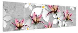 Abstraktní obraz květů na šedém pozadí (170x50cm)
