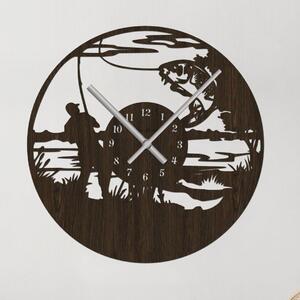 Rybářské nástěnné hodiny Zvolte barvu dekoru: Wenge | Velikost hodin: 35x35 | Barva ručiček: Stříbrné