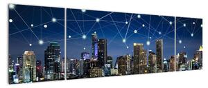 Moderní obraz: večerní město budoucnosti (170x50cm)