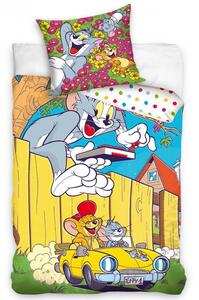 Carbotex Bavlněné povlečení 140x200 + 70x90 cm - Tom a Jerry Ve žlutém kabrioletu