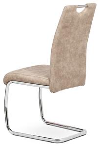Jídelní židle, potah krémová látka COWBOY v dekoru vintage kůže, kovová chromova