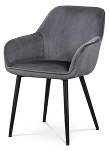Jídelní a konferenční židle, potah šedá manšestrová látka, kovové nohy - černý lak AC-9980 GREY2
