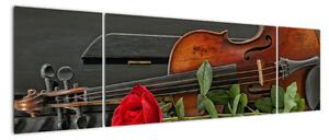 Obraz housle a růže na klavíru (170x50cm)
