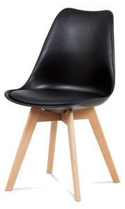 Jídelní židle plastová černá s koženkovým sedákem, nohy masiv buk CT-752 BK