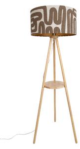 Stojací lampa trojnožka dřevěná s béžovým a hnědým pruhovaným stínidlem 50 cm - Lou