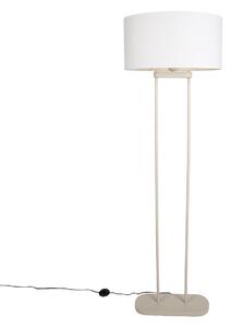 Béžová stojací lampa s oválným lněným bílým stínidlem 50 cm - Thijmen