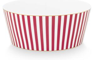 Pip Studio Royal stripes miska Ø15cm, bílo-tmavě růžová (miska z tenkostěnného porcelánu)