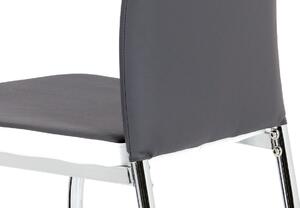 Jídelní židle koženka šedá + bílá / chrom
