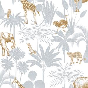 Dětská vliesová tapeta s palmami a zvířátky, 976-2, Mika, ICH Wallcoverings