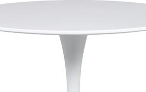 Jídelní stůl DT-580 WT průměr 80 cm, deska bílý mat, podnož kov bílý vysoký lesk, VÝPRODEJ