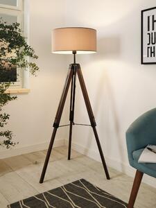 Eglo 94326 LANTADA - Stojací lampa na dřevěné trojnožce (Moderní stojací lampa na trojnožce s textilním stínidlem)