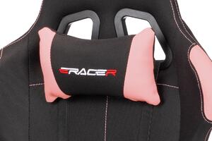 Herní křeslo e-racer černá látka a růžové ekokůže KA-F02 PINK