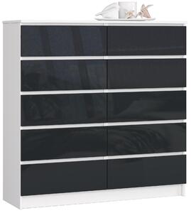 Komoda Kapil III (bílá + lesk grafit). Akce -11%