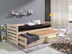 Rozkládací postel Tomáš s úložným prostorem 60x120 cm (Š 67 cm, D 125 cm, V 77 cm), Přírodní borovice, Přírodní borovice, 2 ks matrace (1 ks hlavní + 1 ks přistýlka)