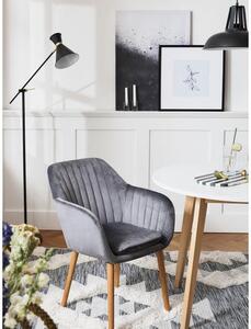 Sametová židle s područkami a dřevěnými nohami Emilia