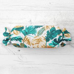 Biante Polštář válec bonbon Sandra SA-245 Zelené a zlaté tropické listy 15x40 cm
