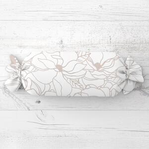 Biante Polštář válec bonbon Sandra SA-268 Béžové designové květiny na bílém 15x80 cm