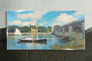 Obraz na skle Obraz na skle Most říční čluny mince