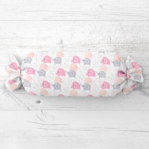 Biante Dětský polštář válec bonbon Sandra SA-279 Růžoví sloníci 15x40 cm