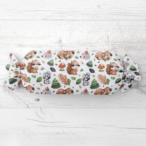 Biante Dětský polštář válec bonbon Sandra SA-282 Veverky a lesní kamarádi 15x40 cm