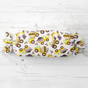 Biante Dětský polštář válec bonbon Sandra SA-291 Žlutá stavební auta na bílém 15x40 cm