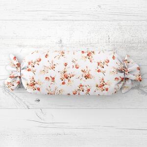 Biante Polštář válec bonbon Sandra SA-304 Oranžovo žluté růžičky na bílém 15x80 cm